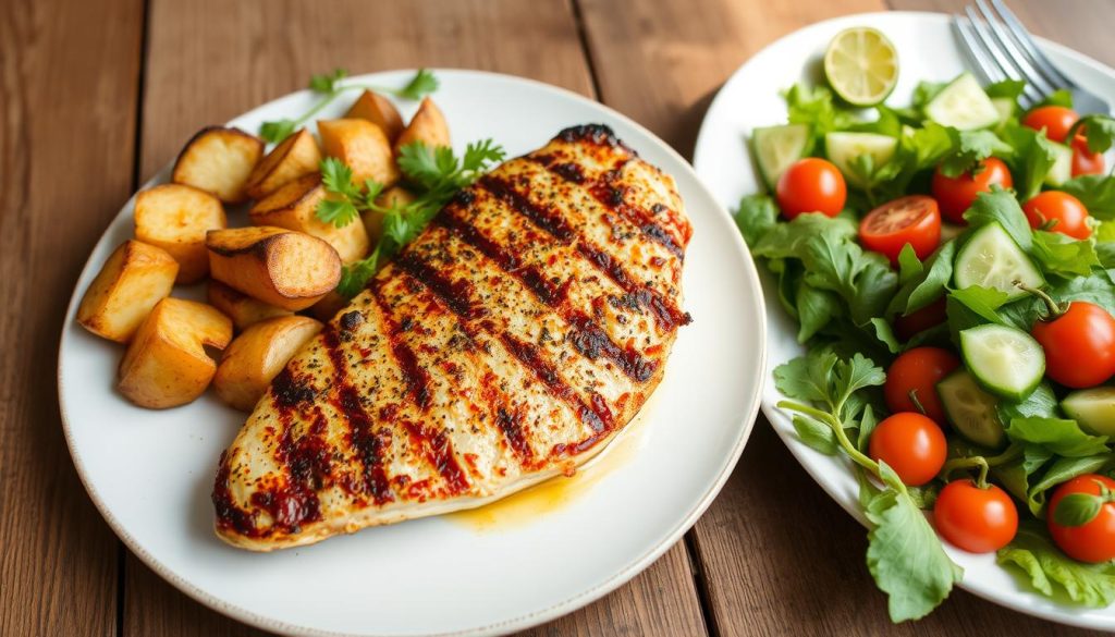 Chicken Paillard with Potatoes and Salad