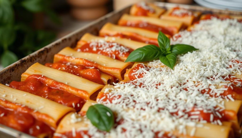 Layering Baked Rigatoni Casserole