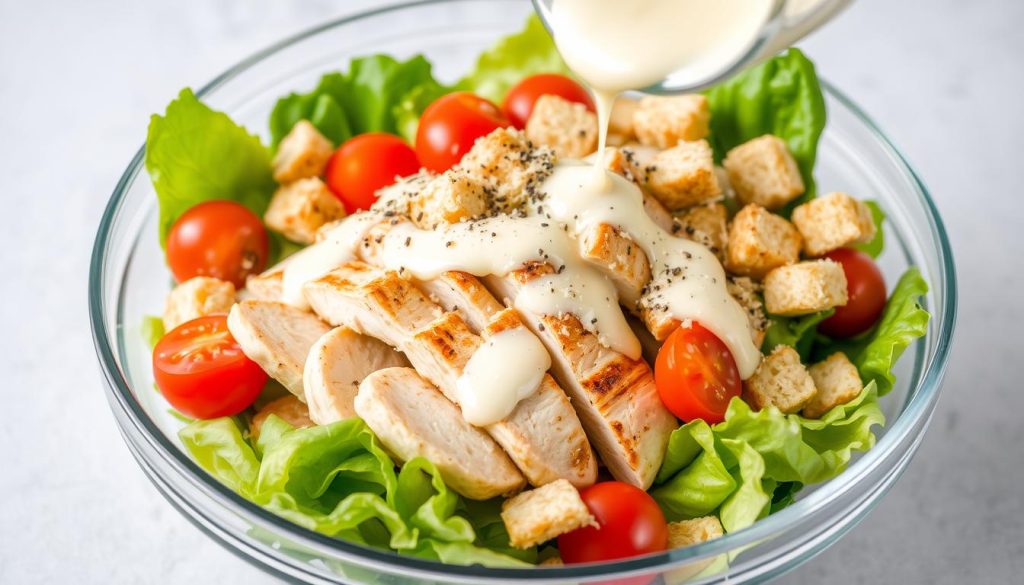 Layering Chicken Caesar Salad