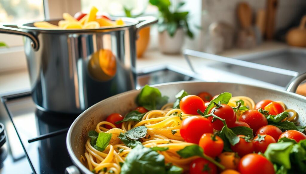 Vegan pasta cooking